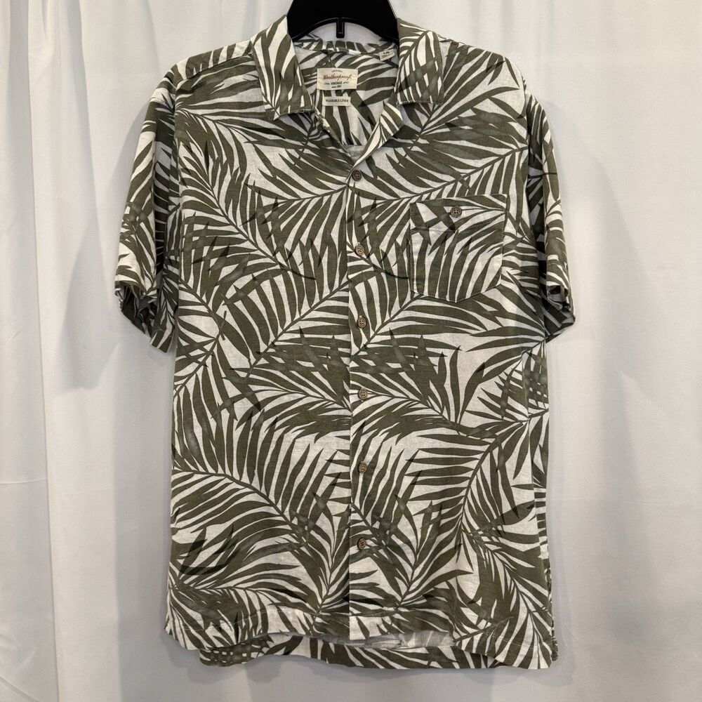 Weatherproof Vintage Washable Linen Khaki Hawaiian Shirt Men’s Size L MSRP $65